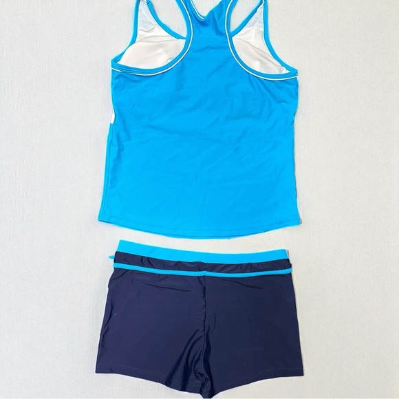 Title: Fun Girls Sport Tankini + Boyshorts, 5XL (14–15Y) Blue Colorblock - Picture 3 of 9